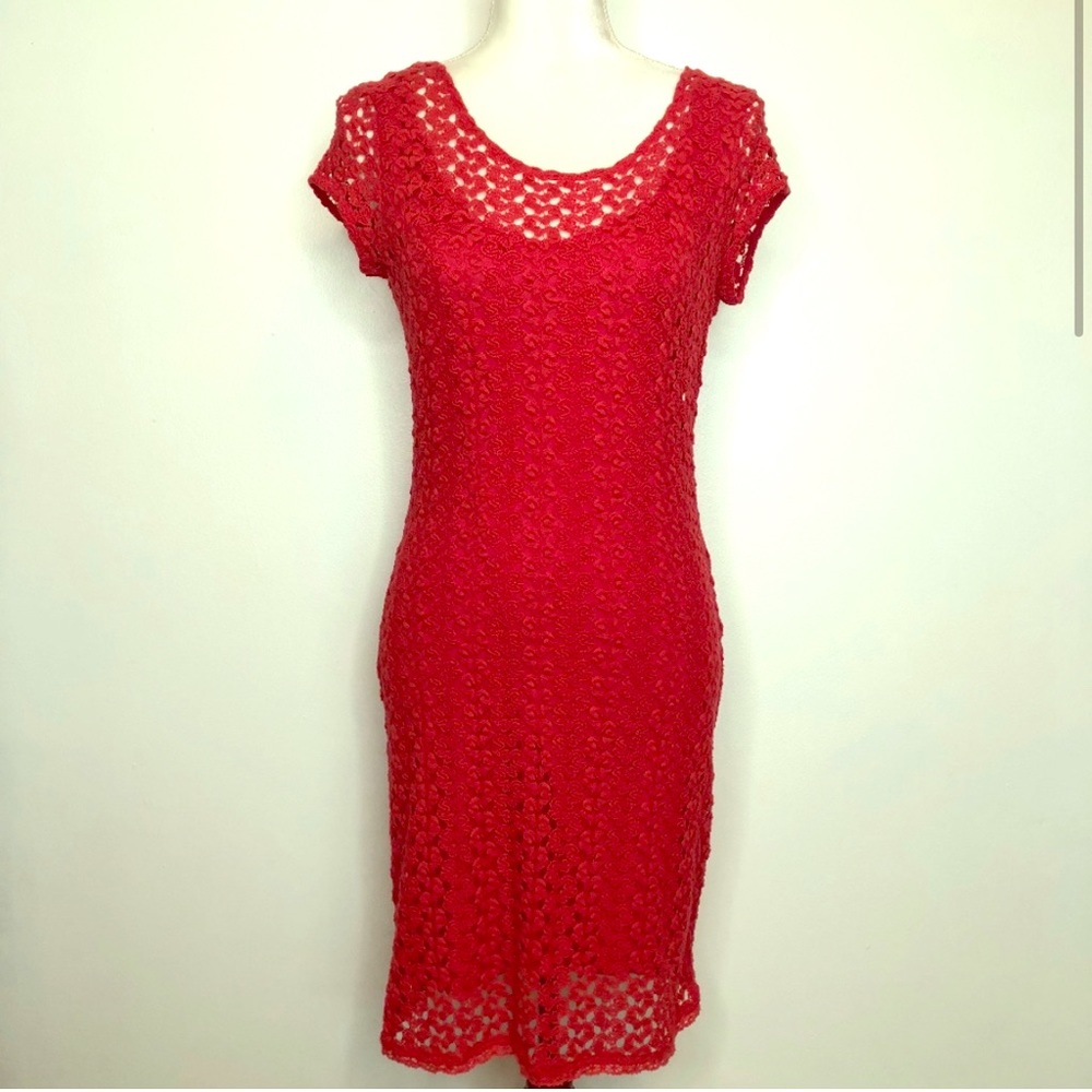 Red knit body con